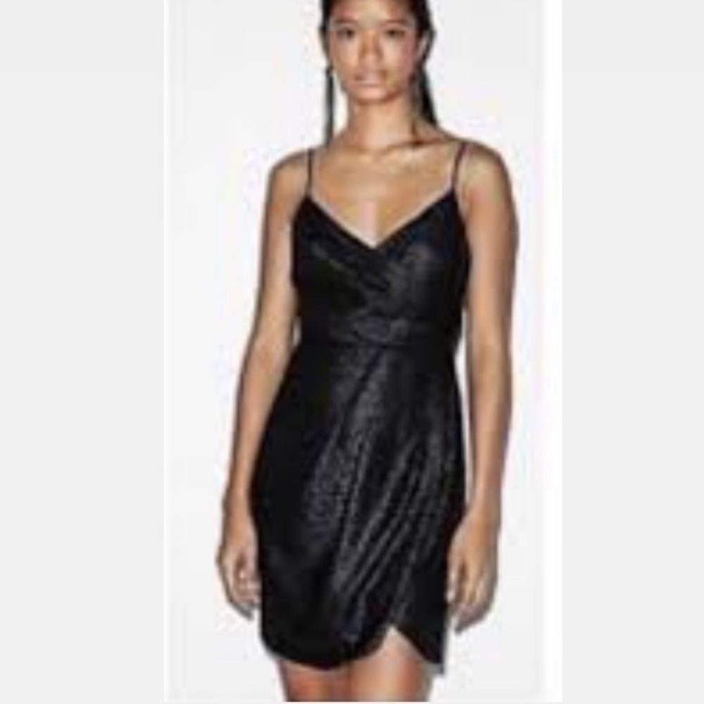Silence+ Noise Black Metallic Faux Wrap Dress